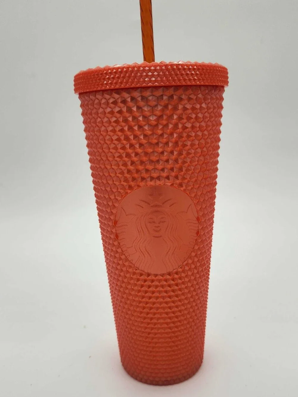 Starbucks Fall 2022 Orange Pearlized Studded Cold Cup 24oz Venti Lid Straw